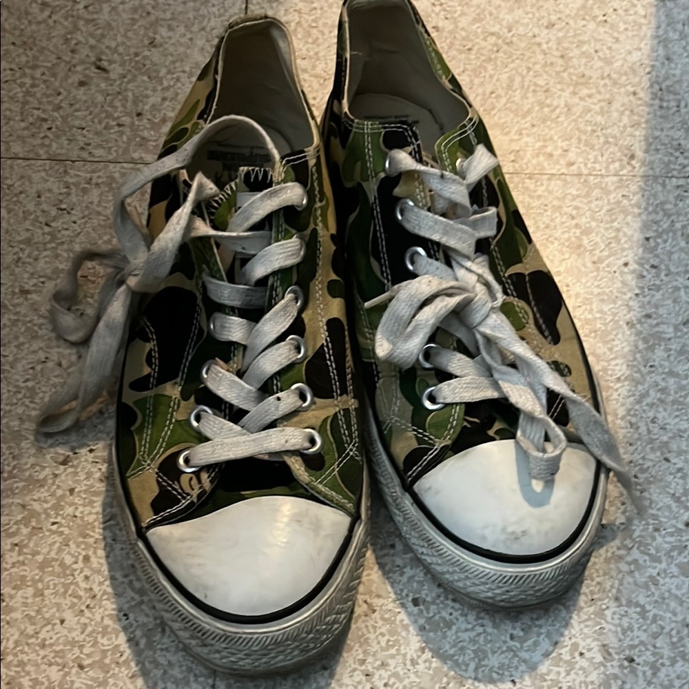 Green and Black Athletic Shoes Camouflage Pattern